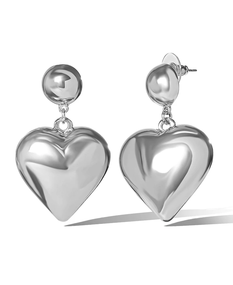 Jessica Simpson Puffy Heart Statement Stud Earrings in Silver-Tone