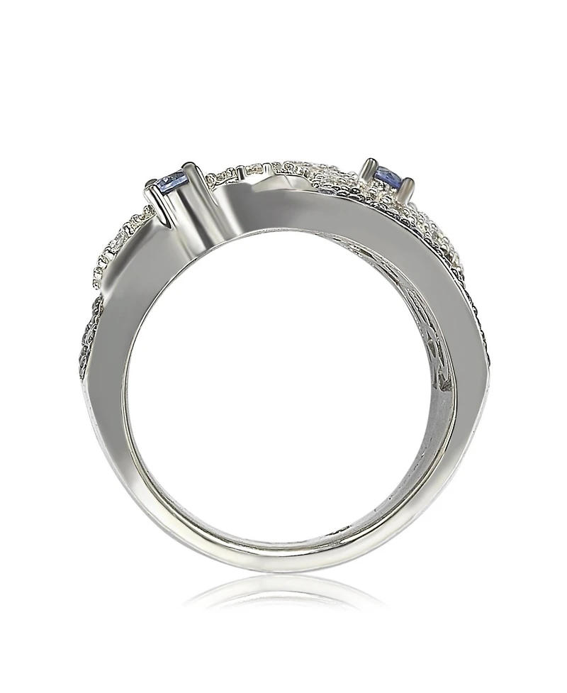 Suzy Levian New York Suzy Levian Sterling Silver Sapphire & Created White Sapphire Floral Ring