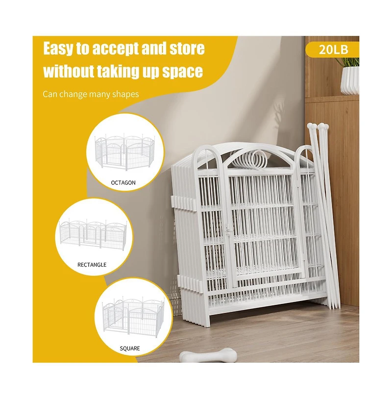 Aostirmotor 24 in H. 8 White Panels Heavy Duty Metal Dog Pen Pet with Door for Large Medium Small Dogs Indoor Outdoor