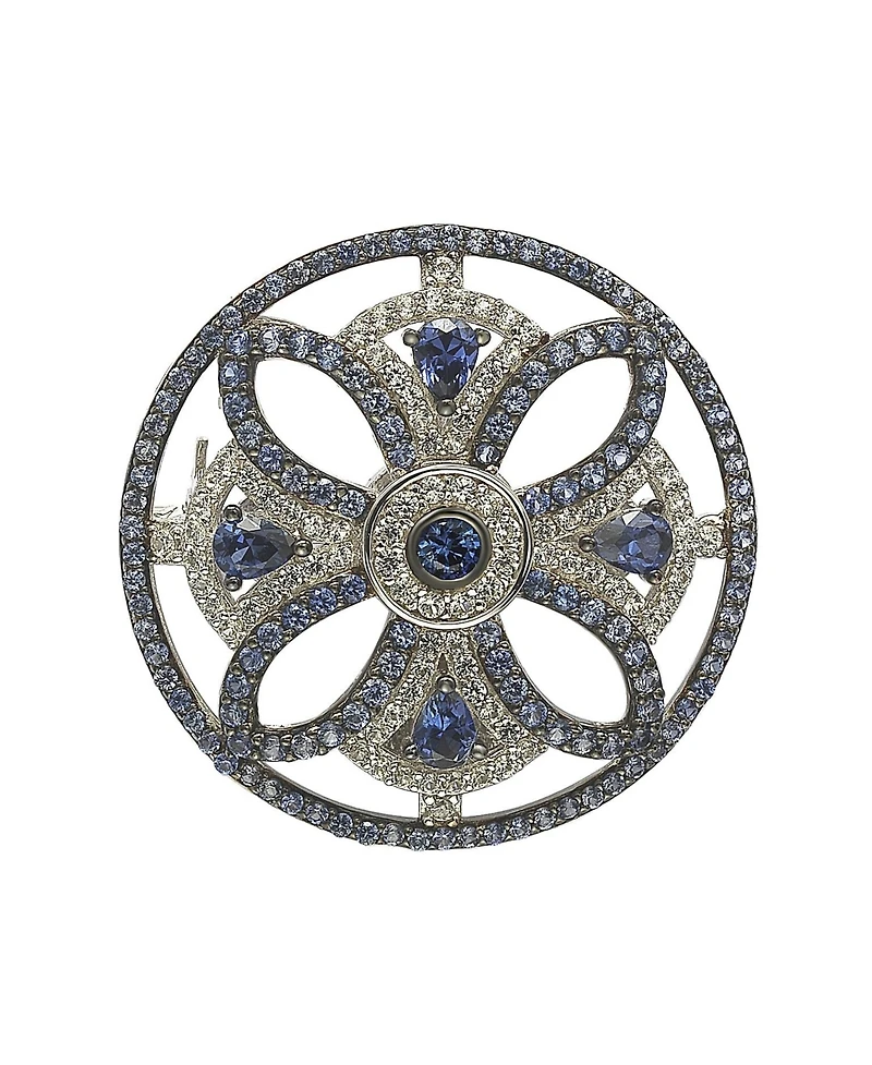 Suzy Levian Sterling Silver Sapphire & Created White Sapphire Circle Medieval Brooch