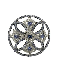 Suzy Levian Sterling Silver Sapphire & Created White Sapphire Circle Medieval Brooch