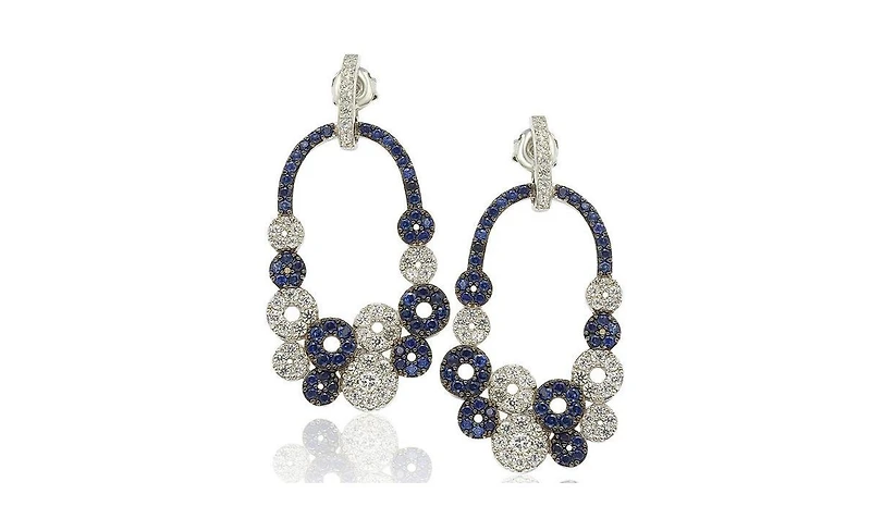 Suzy Levian Sterling Silver Sapphire Multi-circle Earrings