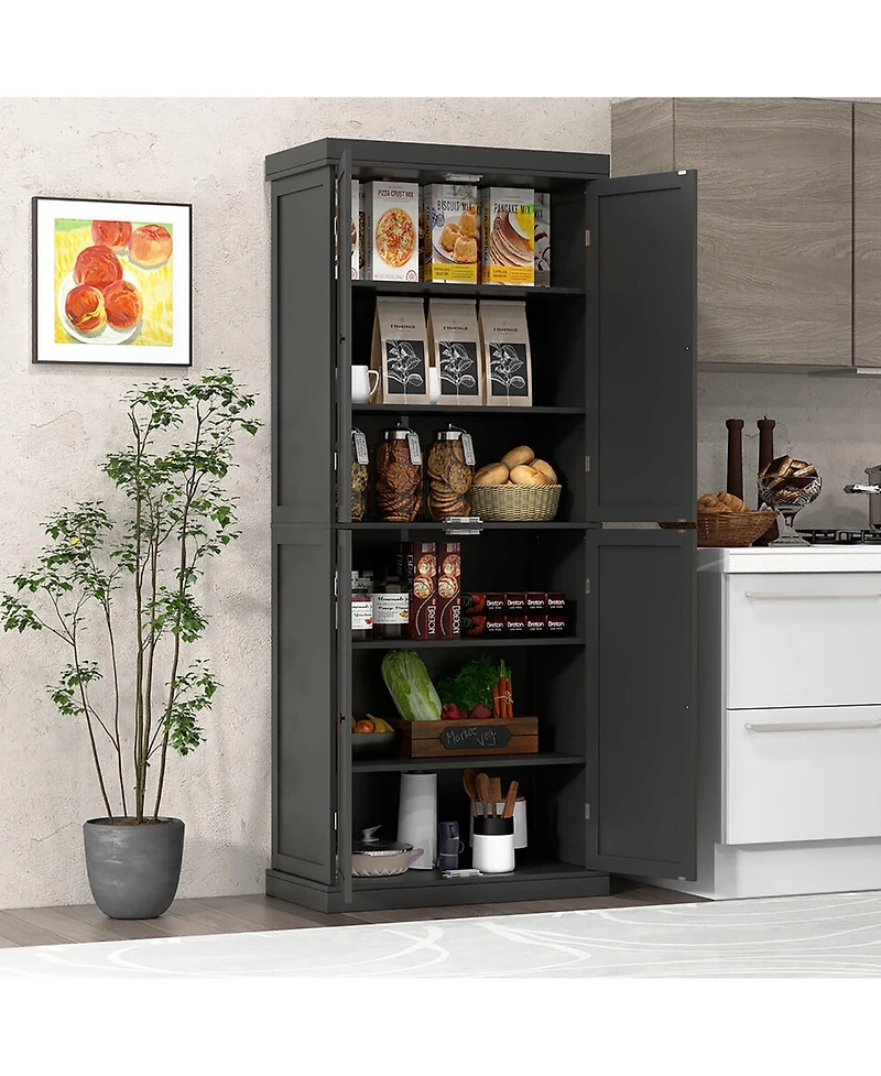Gymax 72.5'' Kitchen Pantry w/4 Door 6-Tier Shelves Freestanding Modern Storage