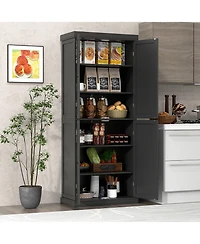 Gymax 72.5'' Kitchen Pantry w/4 Door 6-Tier Shelves Freestanding Modern Storage
