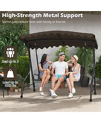 Gymax 3-Seat Outdoor Swing Porch Canopy Swing w/ Adjustable Shading Breathable Seat