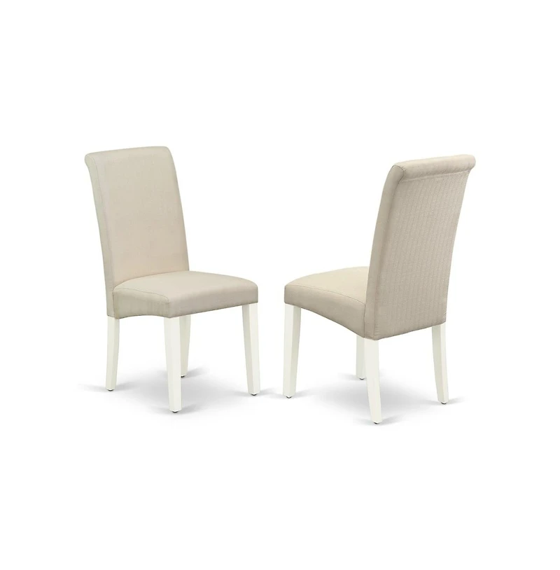 East West Furniture 3 Piece Dining Room Set - Linen White Dining Table and 2 Cream Linen Fabric Comfortable Chairs with High Back