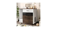 Aostirmotor Cat Litter Box Cabinet with Two Drawers White Brown