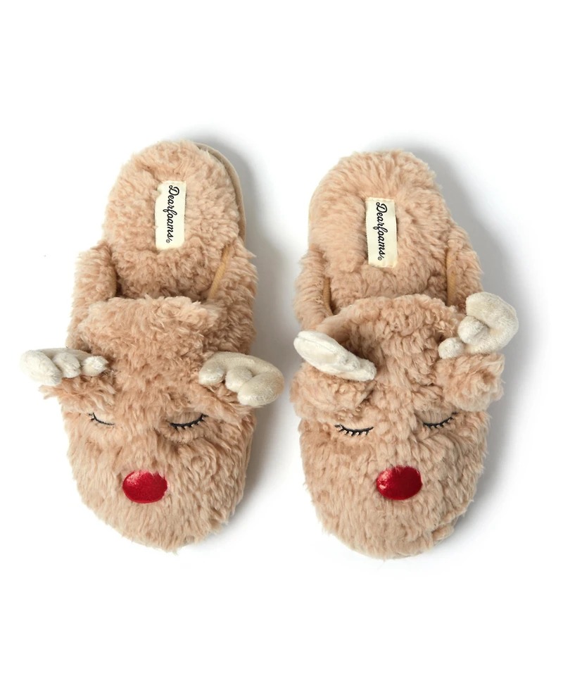Dearfoams Women's Shay Holiday Christmas Reindeer Scuff Slipper