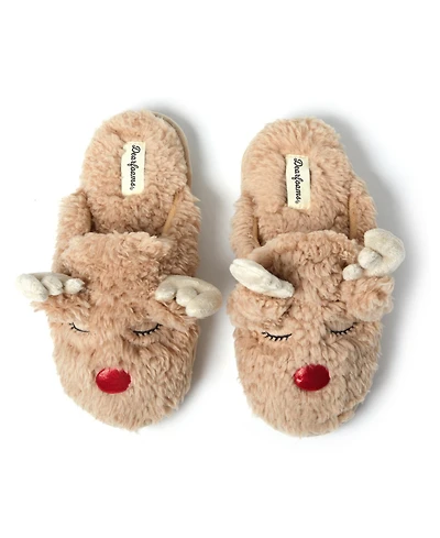Dearfoams Women's Shay Holiday Christmas Reindeer Scuff Slipper