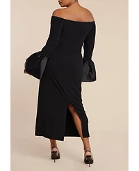 Eloquii Women's Off Shoulder Cuff Detail Maxi Dress