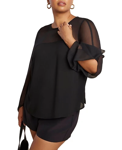 Eloquii Women's Draped Sheer Sleeve Blouse