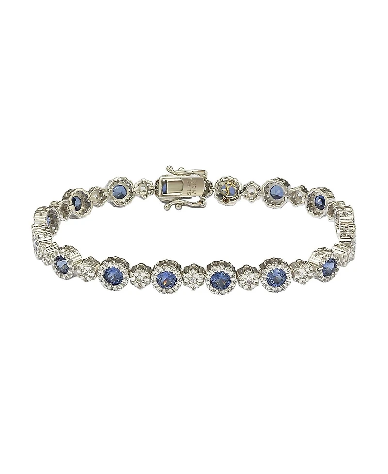 Suzy Levian New York Suzy Levian Sterling Silver Sapphire & Created White Sapphire Round Halo Cluster Tennis Bracelet