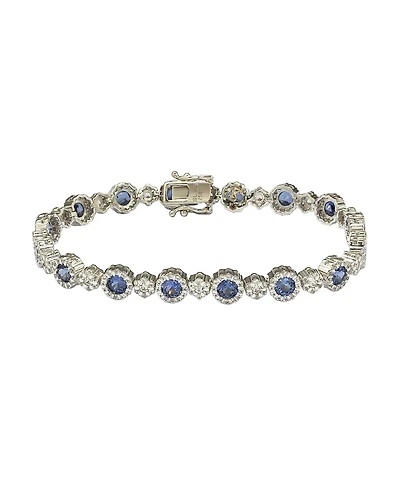 Suzy Levian New York Suzy Levian Sterling Silver Sapphire & Created White Sapphire Round Halo Cluster Tennis Bracelet