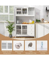 Gymax Kitchen Pantry Storage Cabinet Kitchen Hutch w/ Led lights & Power Outlet