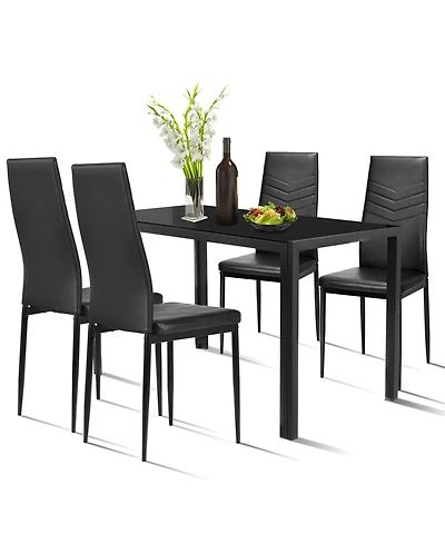 Gymax 5 Piece Kitchen Dining Set Glass Metal Table and 4 Chairs Breakfast Furniture