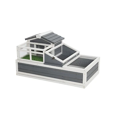 Aostirmotor 44.1 in. Outdoor Tortoise House Habitat with Turf Balcony 2 Stories Ladder Tray Openable Roof in Gray