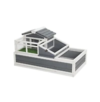 Aostirmotor 44.1 in. Outdoor Tortoise House Habitat with Turf Balcony 2 Stories Ladder Tray Openable Roof in Gray