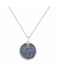 Suzy Levian New York Sterling Silver Sapphire Pave Circle Disk Pendant Necklace with Rope Halo Accent
