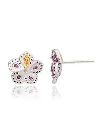 Suzy Levian New York Suzy Levian Sterling Silver Sapphire Created White Sapphire Petite Flower Earrings