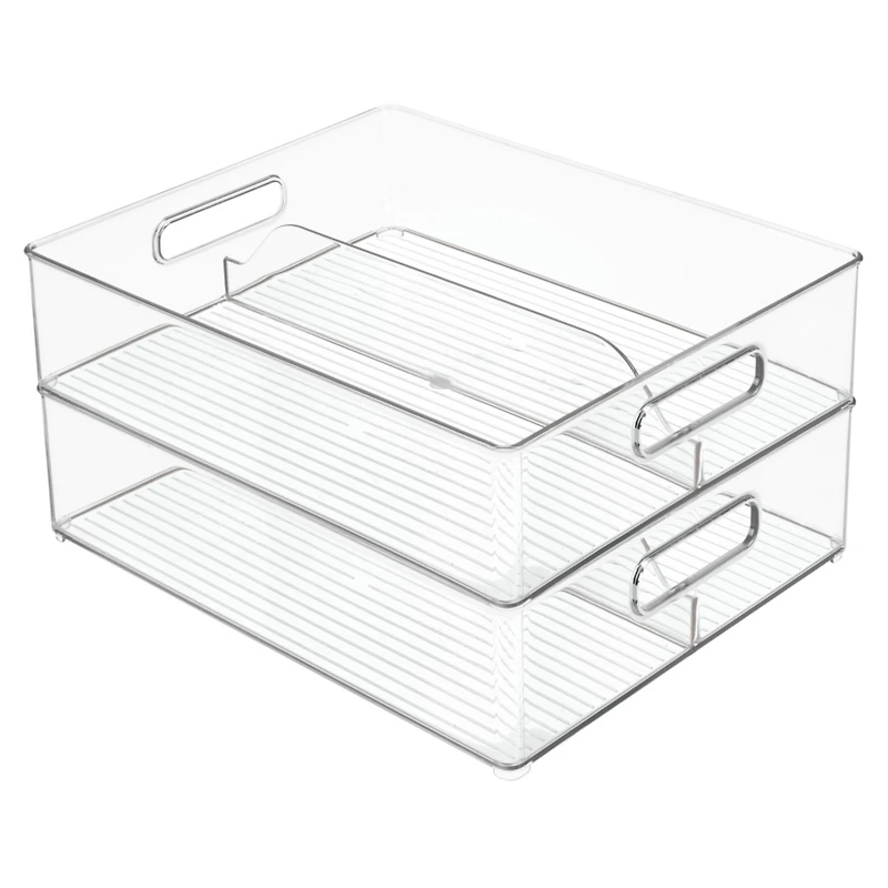 mDesign Divided Storage Bin for Fridge or Pantry, Set of 6, Clear, Made in Usa