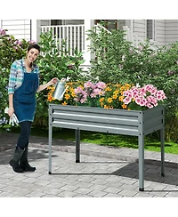 Gymax 46'' x 24'' x 32'' Galvanized Raised Garden Bed w/ Legs Drainage Holes for Flowers