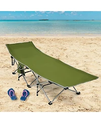 Folding Camping Cot with Side Storage Pocket and Detachable Headrest
