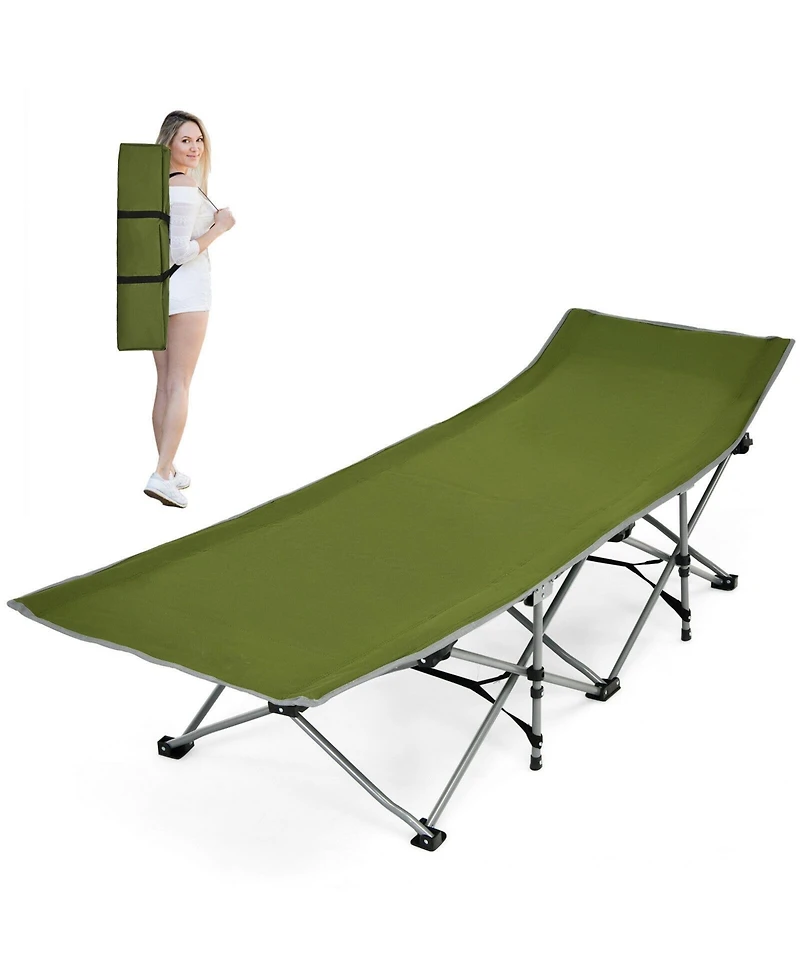 Folding Camping Cot with Side Storage Pocket and Detachable Headrest