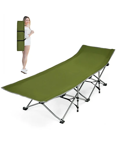 Folding Camping Cot with Side Storage Pocket and Detachable Headrest