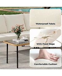gaomon 4 Pieces Beige Boho Rattan Patio Furniture Set, L-Shaped Sectional with Cushions, Side Table & Chairs for Apartment & Backyard