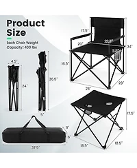 Akiudex 3-Piece Folding Camping Chair and Table Set with Storage Bag and Cup Holders