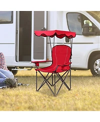 Akiudex Folding Beach Chair with Canopy and Cup Holders