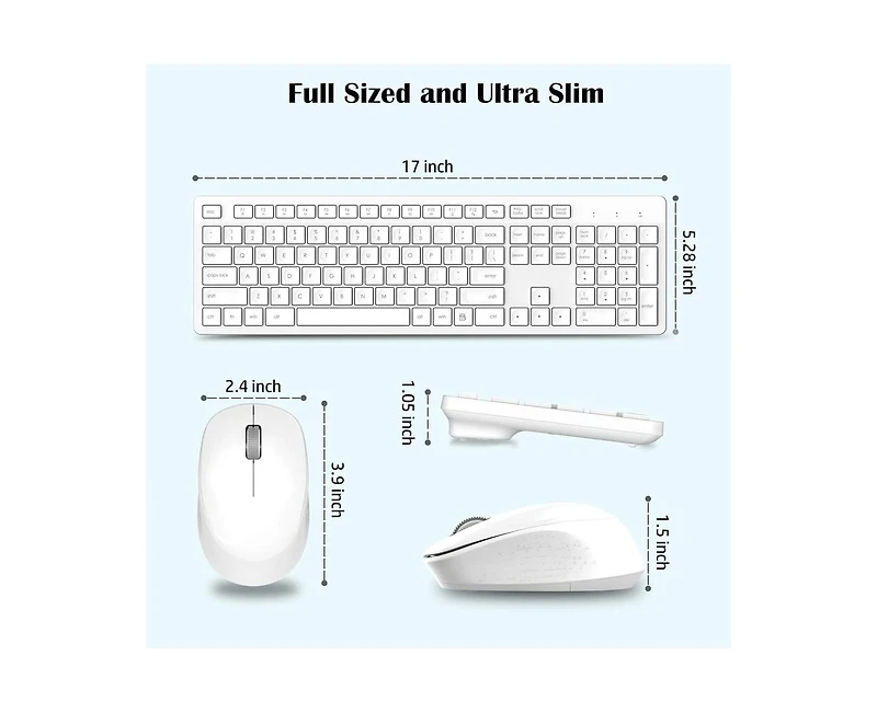 Risokeys Wireless Keyboard and Mouse Combo, Full-Sized Ergonomic Computer Keyboard