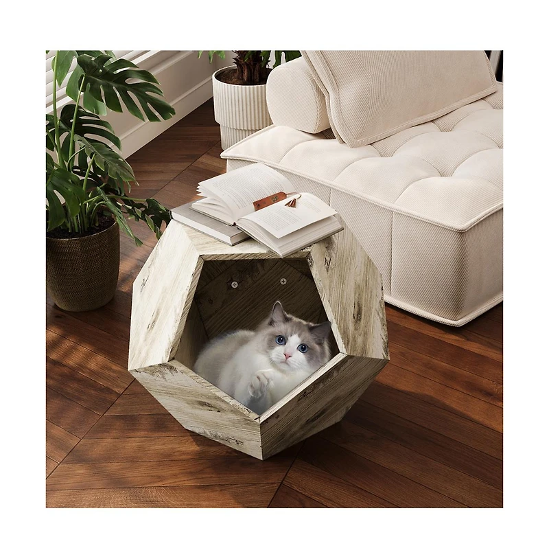 Aostirmotor 25.98 in W. Antique Brown Modern Pet Furniture Cat Carrier Sofa Side Table