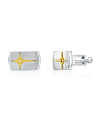 Stainless Steel Rectangle North Star Cz Cuff Links