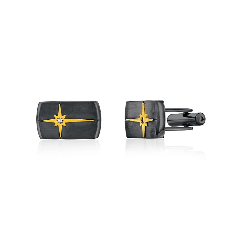 Stainless Steel, Rectangle North Star Cz Cuff Links