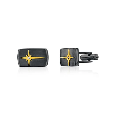 Stainless Steel, Rectangle North Star Cz Cuff Links