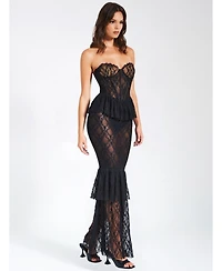 Miss Circle Women's Quennell Black Lace Corset Maxi Dress