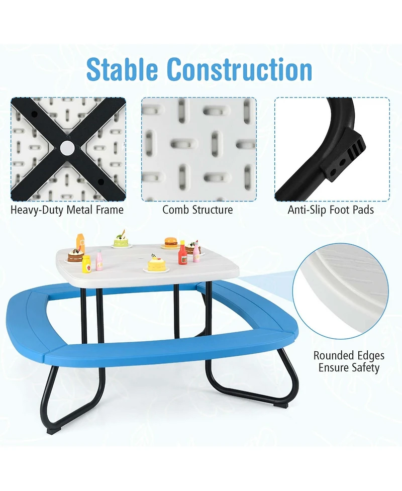 Kids Picnic Table Outdoor Activity Table with Adjustable & Collapsible Umbrella
