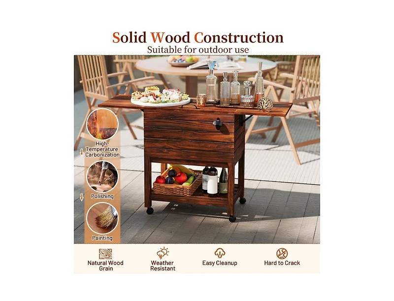 Akiudex Wooden Patio Cooler Ice Chest with 54QT Capacity and Wheels