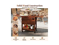 Akiudex Wooden Patio Cooler Ice Chest with 54QT Capacity and Wheels
