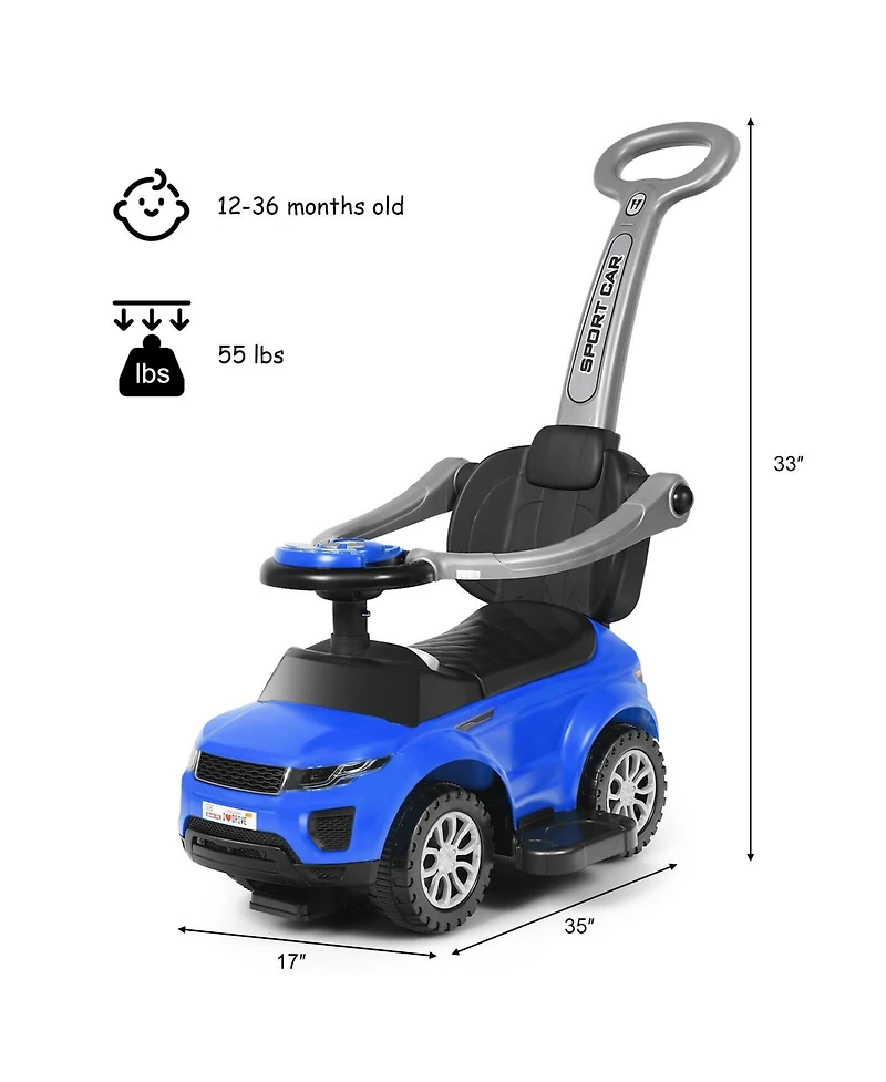 Akiudex 3 in 1 Toddler Ride On Push Car with Handle Guardrail and Storage
