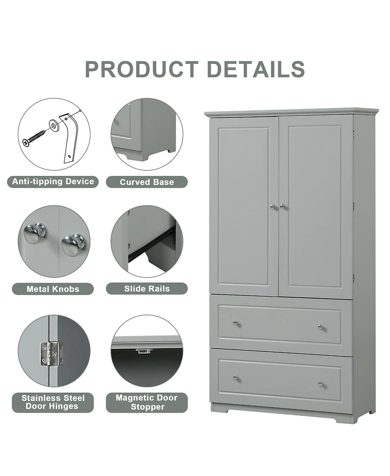 Casainc Wide Bathroom Storage Cabinet, Freestanding Unit with Two Drawers and Adjustable Shelf