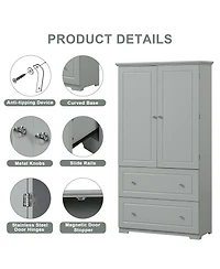Casainc Wide Bathroom Storage Cabinet, Freestanding Unit with Two Drawers and Adjustable Shelf