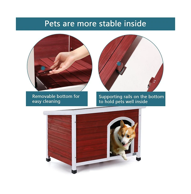 Aostirmotor Medium Wooden Outdoor Dog House with Adjustable Plastic Feet and Elevated Floor