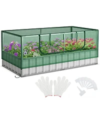 Gymax 69'' x 36'' x 28'' Galvanized Raised Garden Bed w/ Cover Roll-up Window Greenhouse