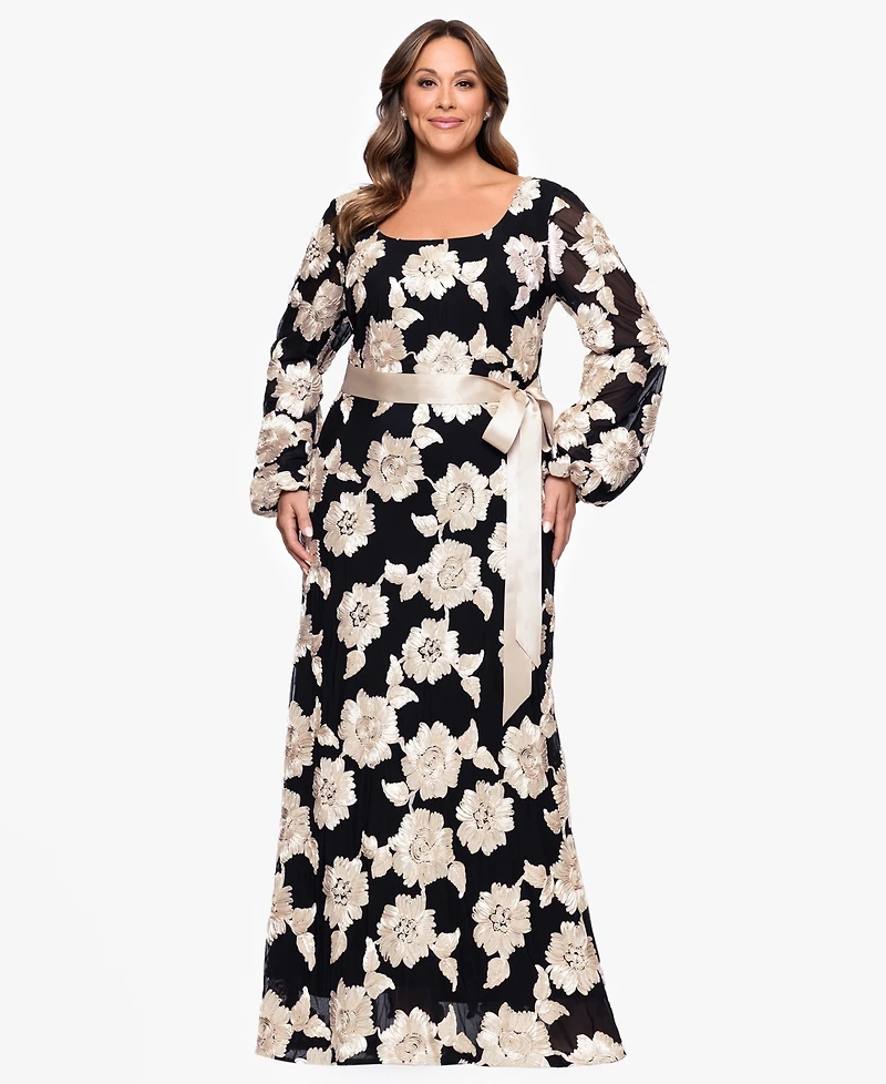 Betsy & Adam Plus Square Neck Stretch Rib Long Dress