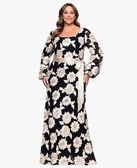 Betsy & Adam Plus Square Neck Stretch Rib Long Dress