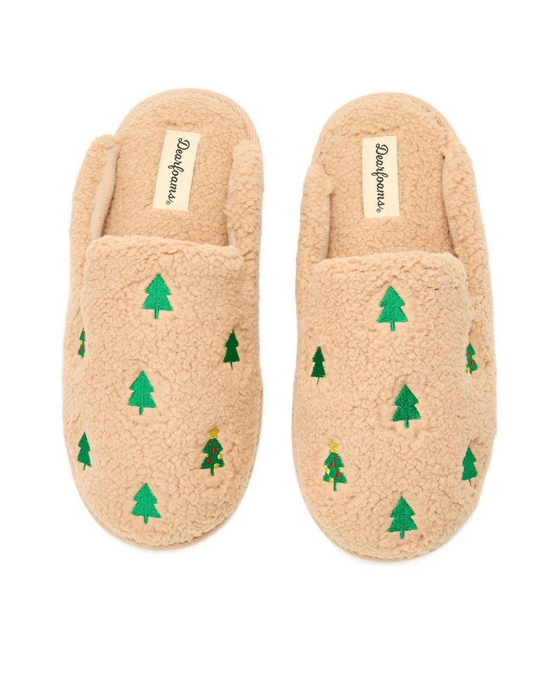 Dearfoams Women's Christmas Tree Teddy Scuff Slipper