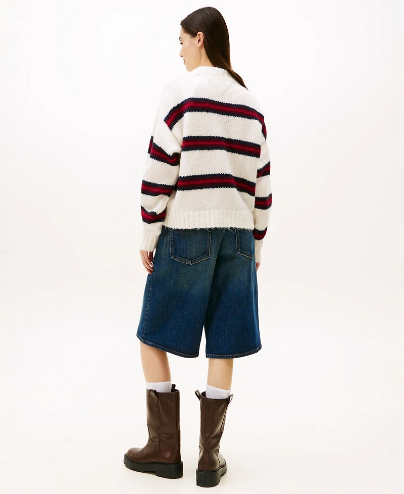 Tommy Jeans Women's Badge Stripe Fluffy Long Sleeve Sweater