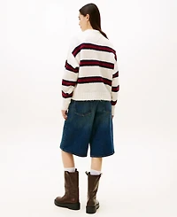 Tommy Jeans Women's Badge Stripe Fluffy Long Sleeve Sweater